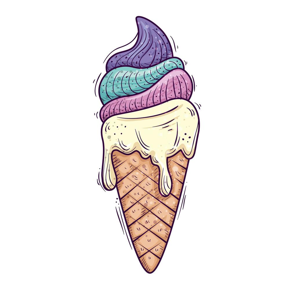 cute and delicious ice cream in cone vector