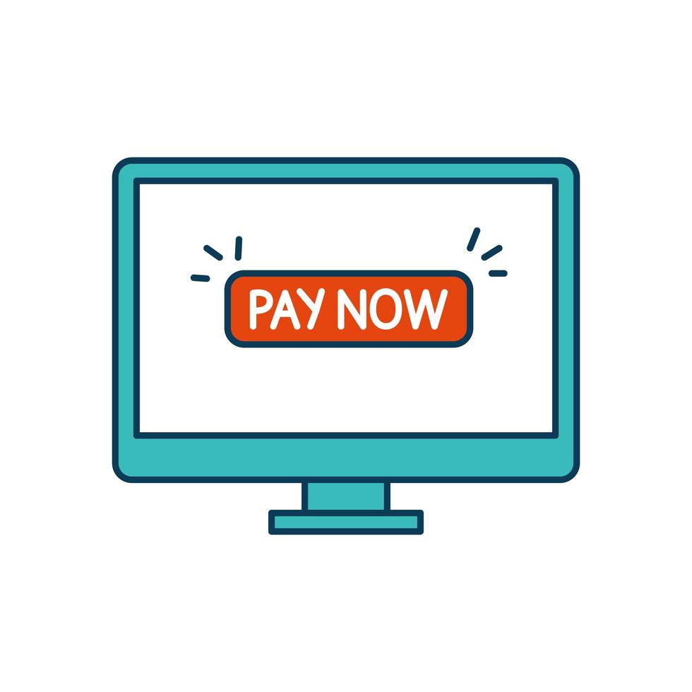 computer with button pay now vector