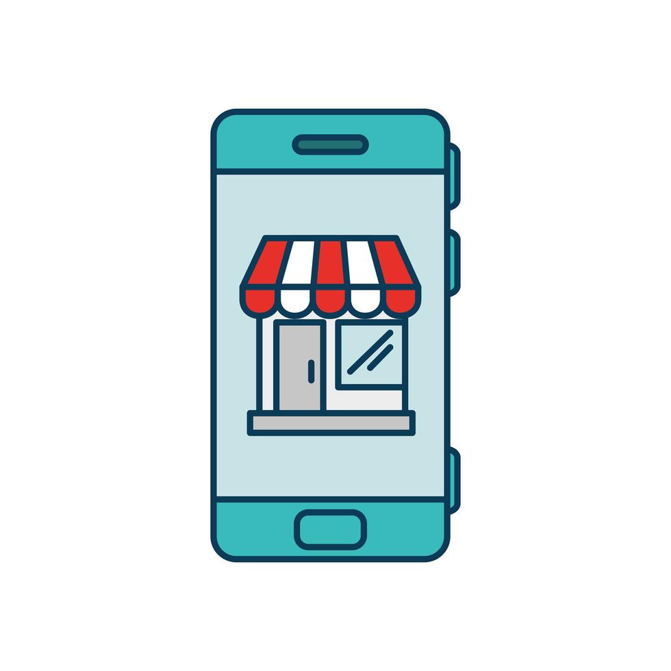 smartphone device with store facade isolated icon vector