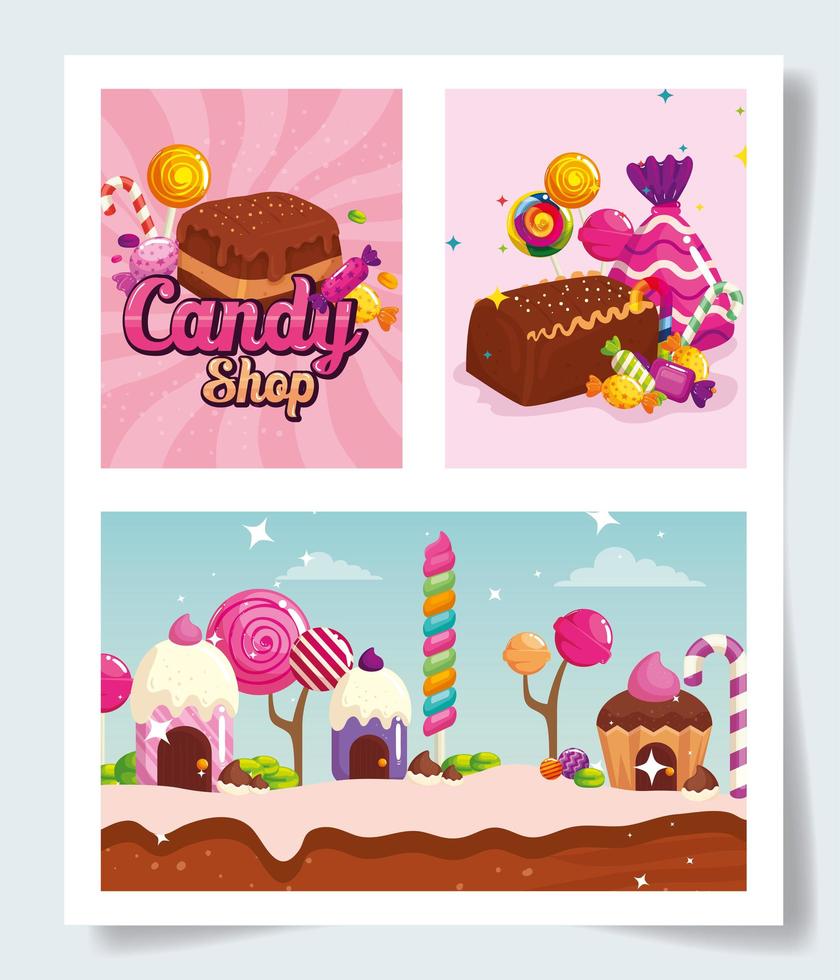 conjunto de escenas con dulces. vector