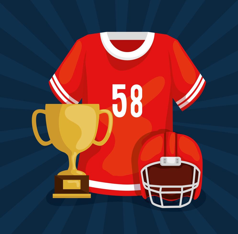 camiseta de fútbol americano con trofeo y casco vector