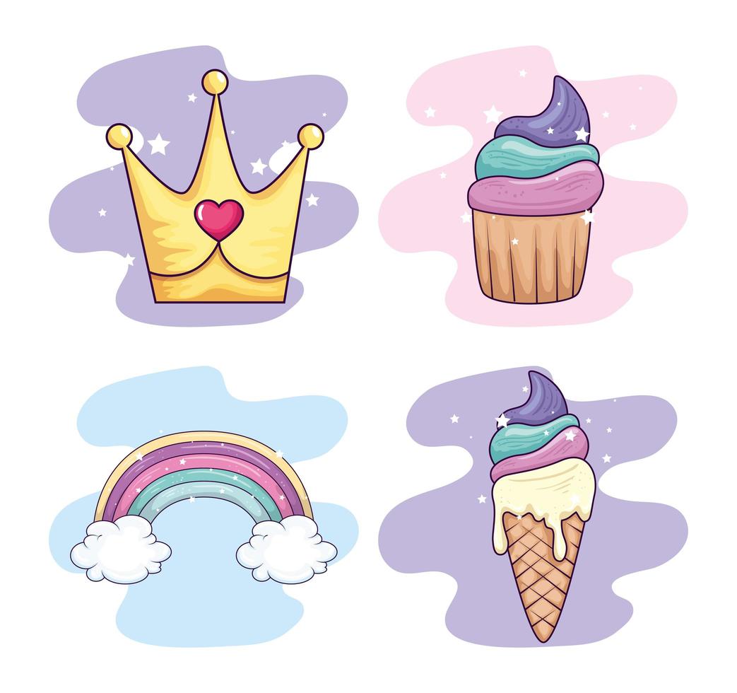 collection of sweet and fantasy icons vector