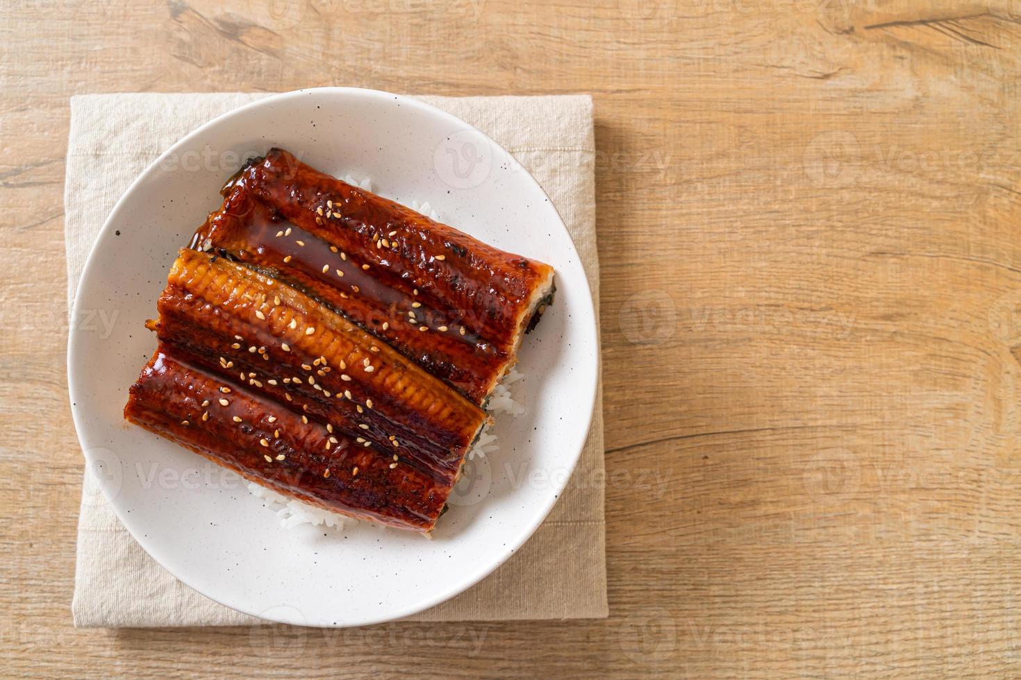 Japanese eel grilled with rice bowl or Unagi don photo