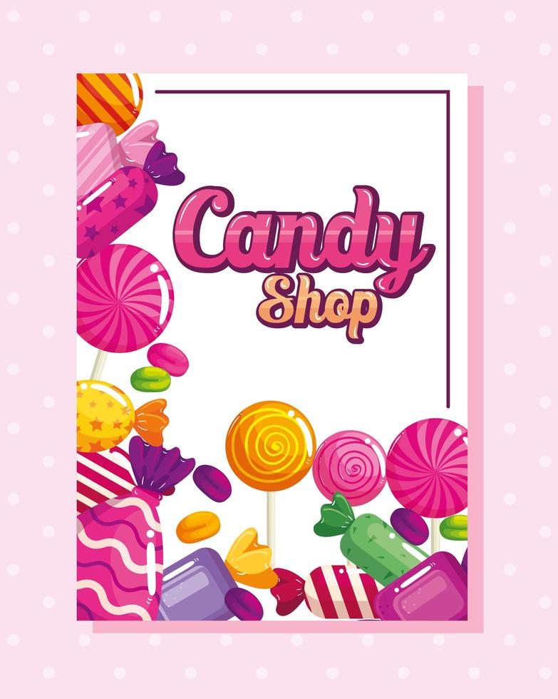 cartel de tienda de dulces con caramelos vector