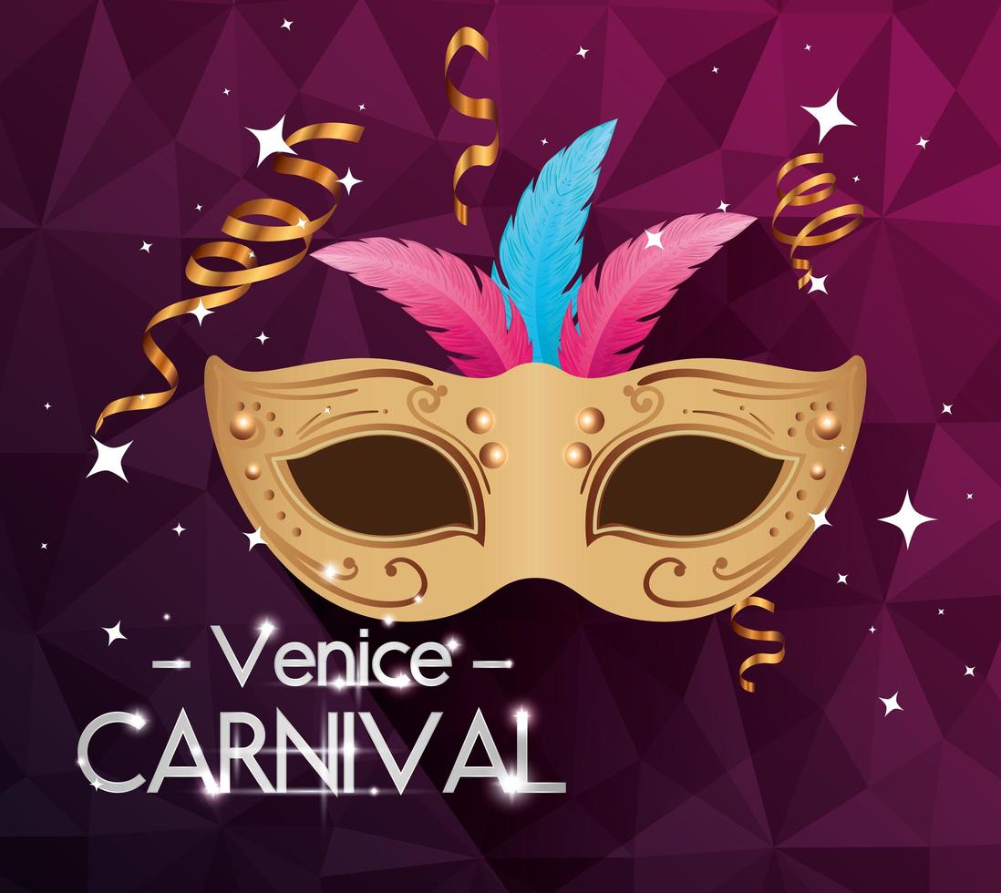 cartel de carnaval de venecia y máscara con plumas vector