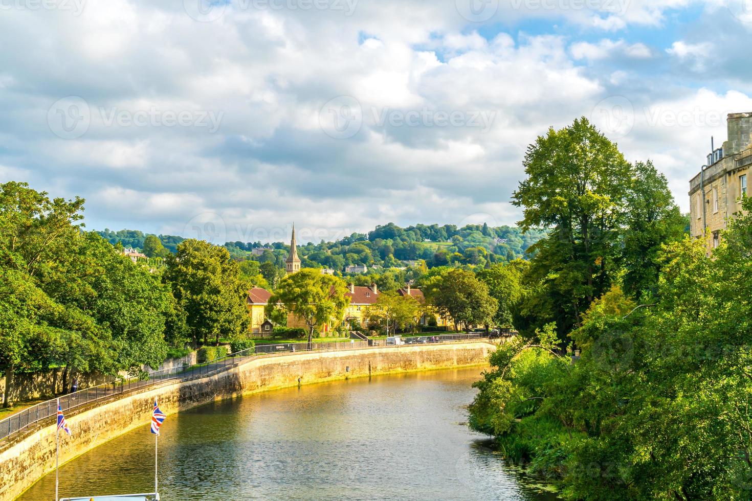 View of the Pulteney Bridge River Avon in Bath, England photo