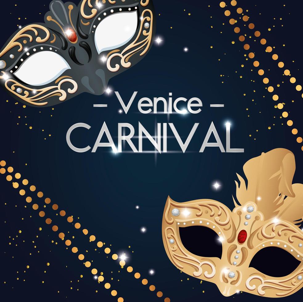 cartel del carnaval de venecia con máscaras y decoración. vector