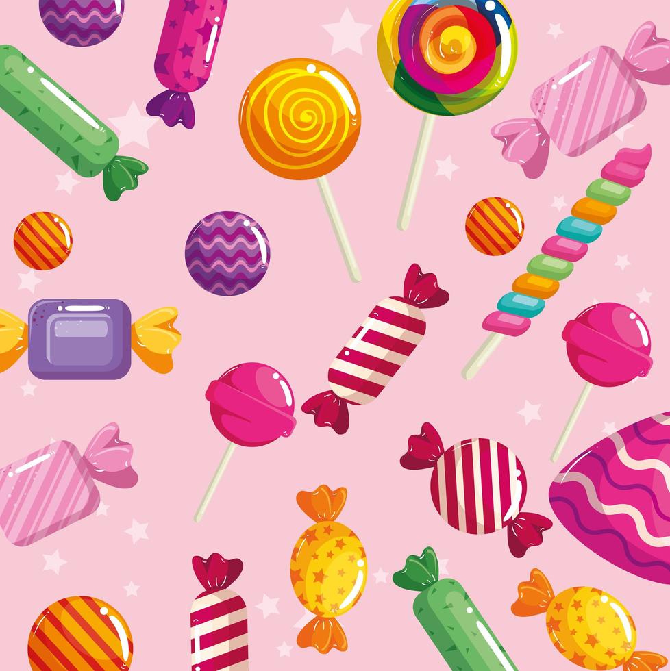 background of delicious candies icons vector