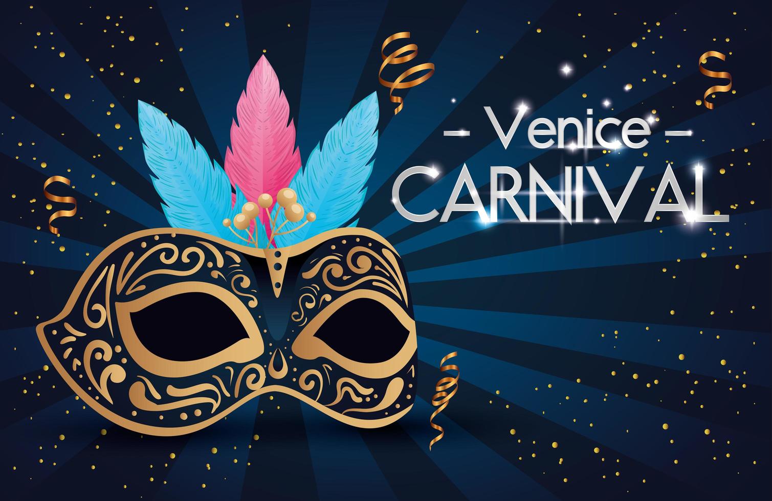 cartel de carnaval de venecia y máscara con plumas vector