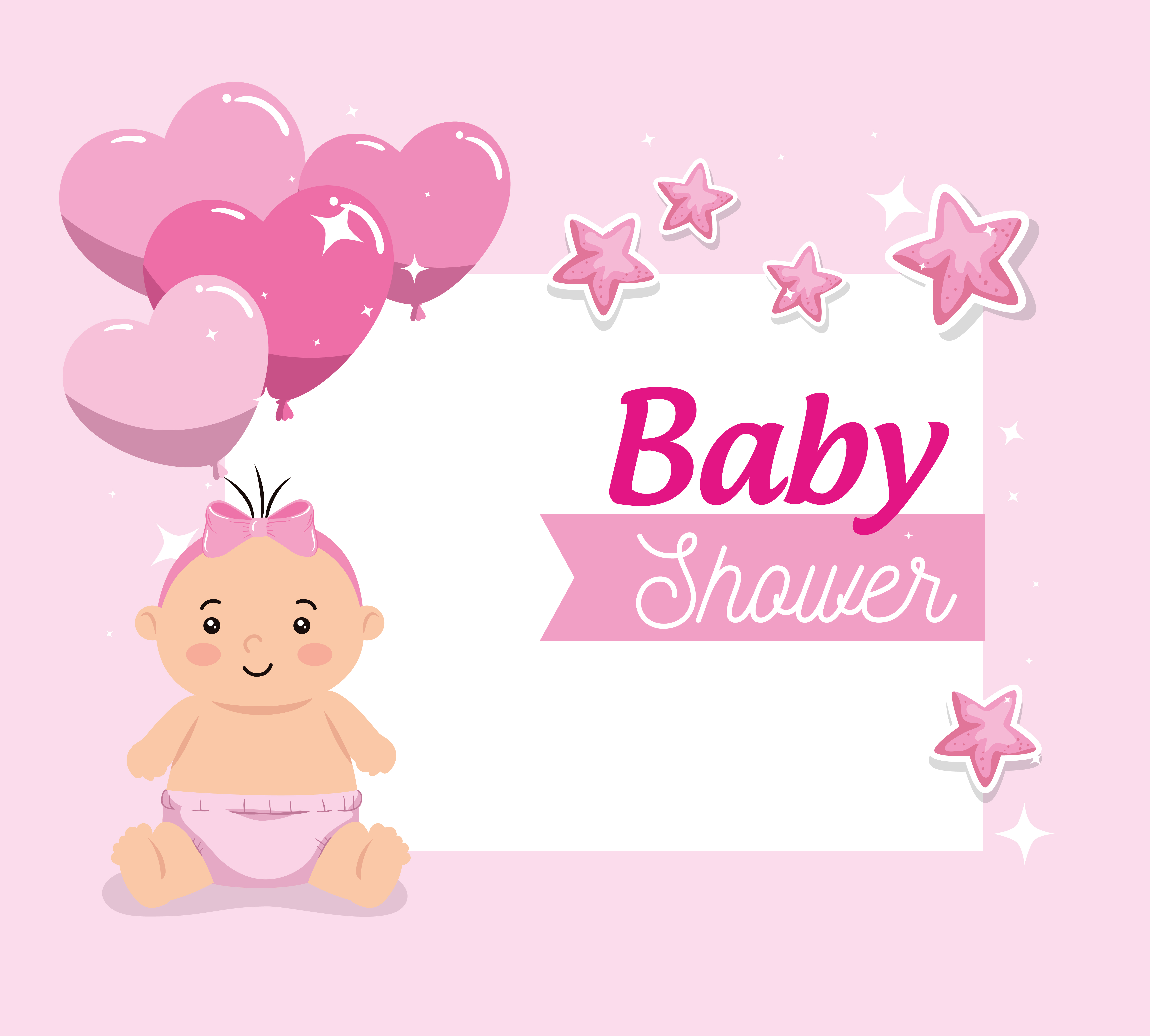 baby shower, linda niña con dibujos animados de decoración de flores,  anuncia la tarjeta de bienvenida del recién nacido 4420588 Vector en  Vecteezy