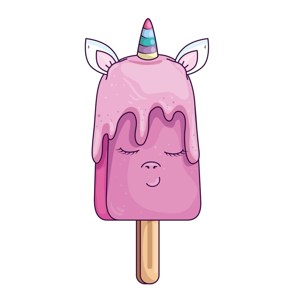 Lindo y delicioso helado de unicornio estilo kawaii vector