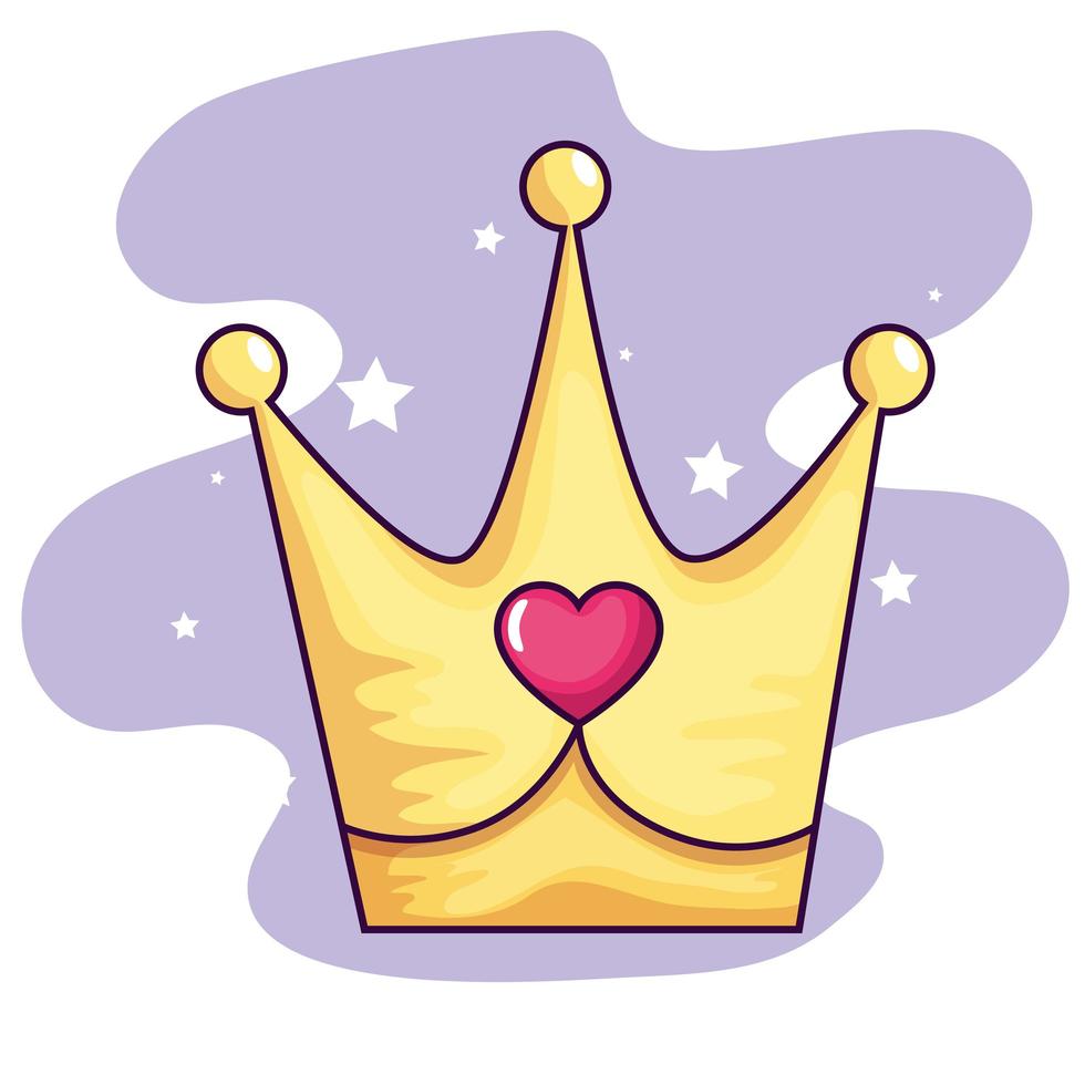 cute crown with heart and stars decoration vector