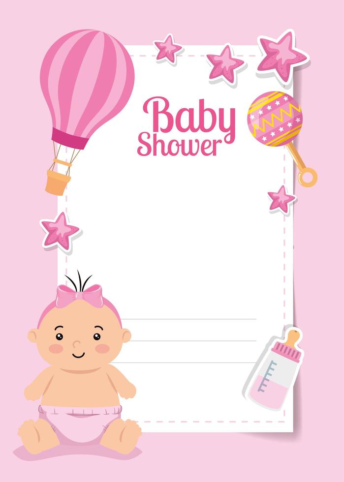 tarjeta de baby shower con linda niña y decoración vector
