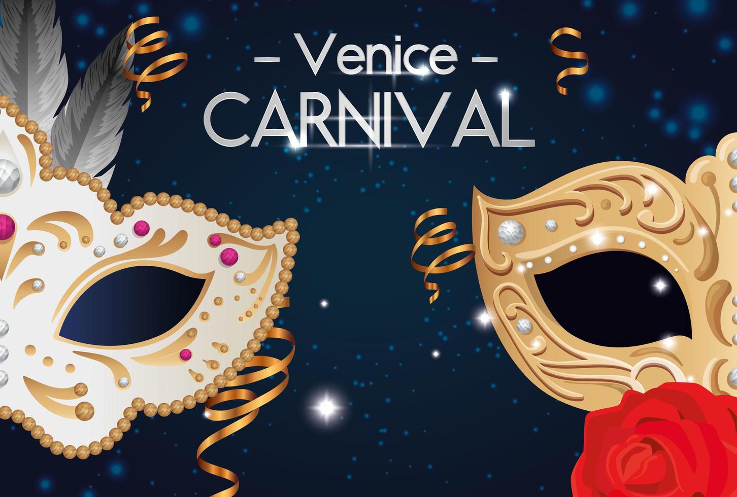 cartel del carnaval de venecia con máscaras y decoración. vector