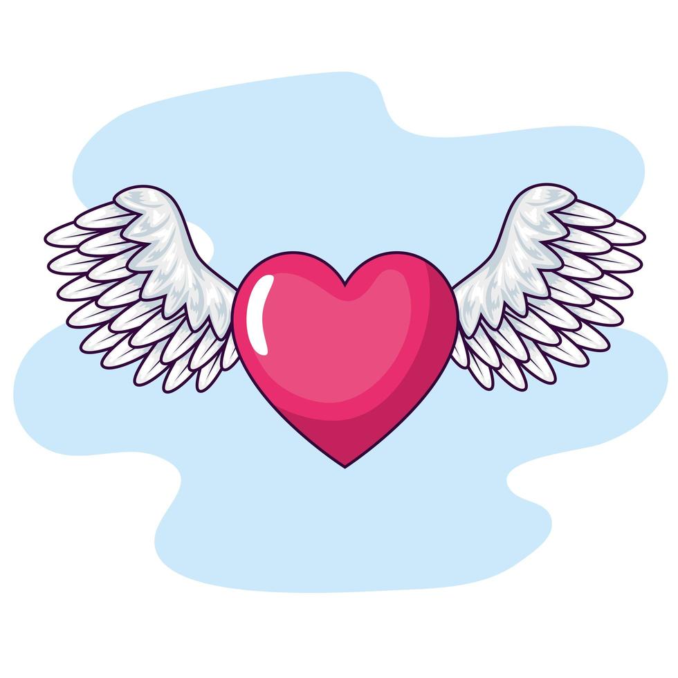 cute heart with wings icon vector