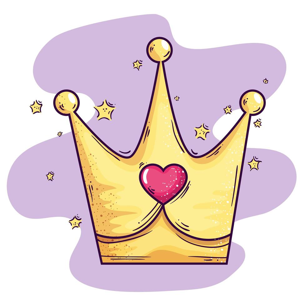 cute crown with heart and stars decoration vector