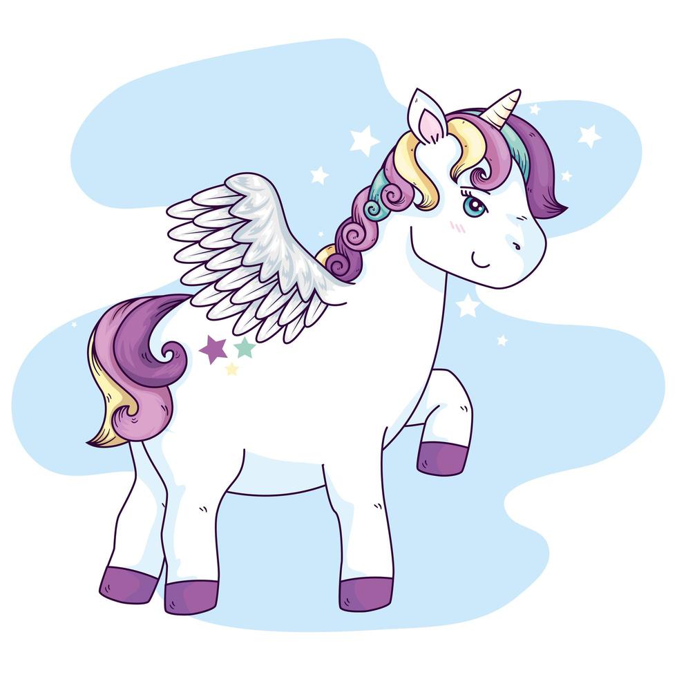 lindo unicornio fantasía con alas vector