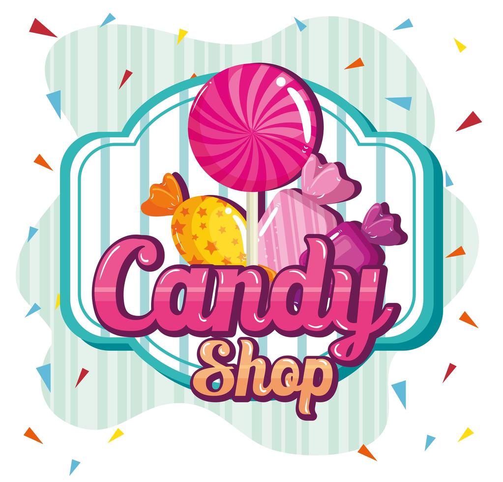 cartel de tienda de dulces con caramelos vector