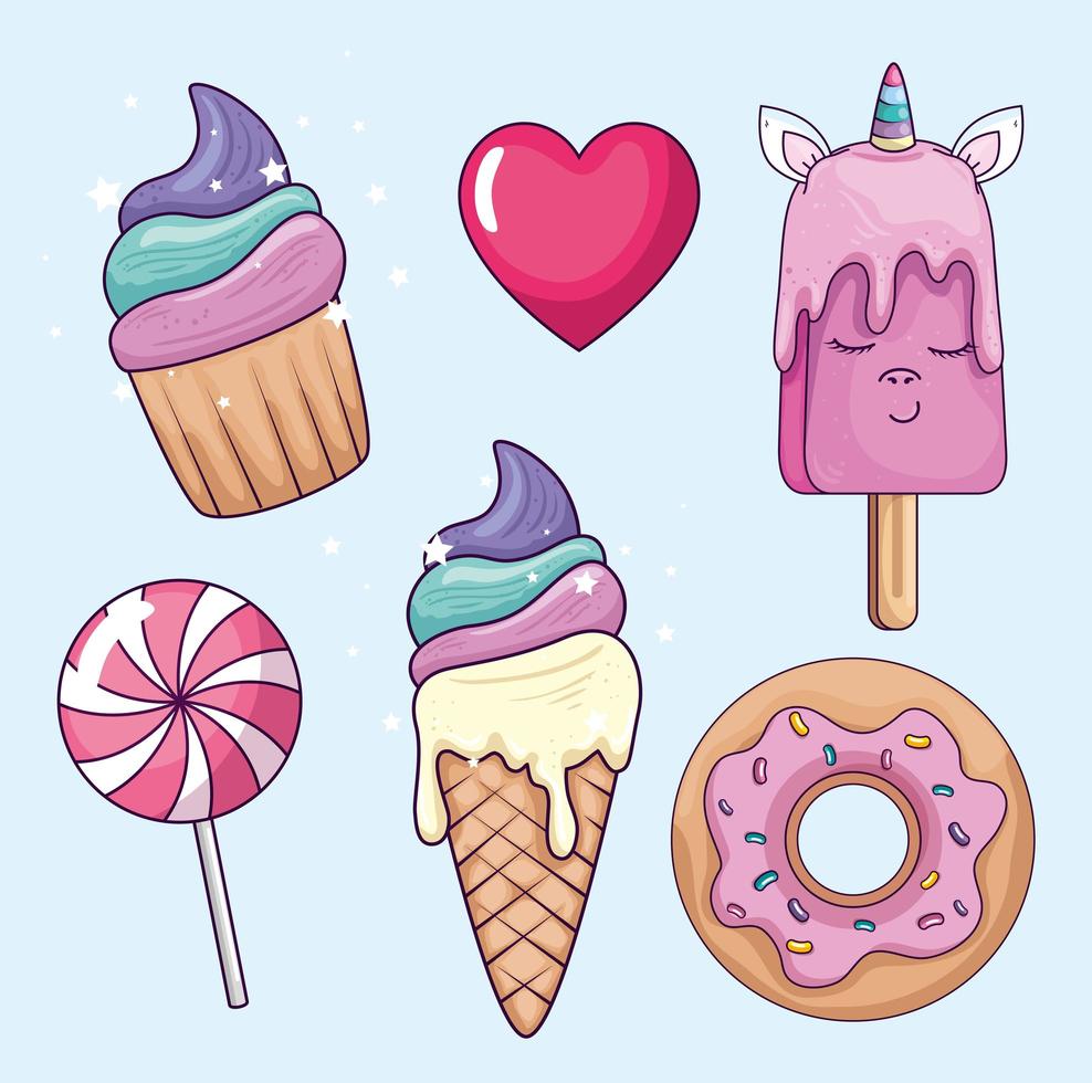 collection of sweet and fantasy icons vector