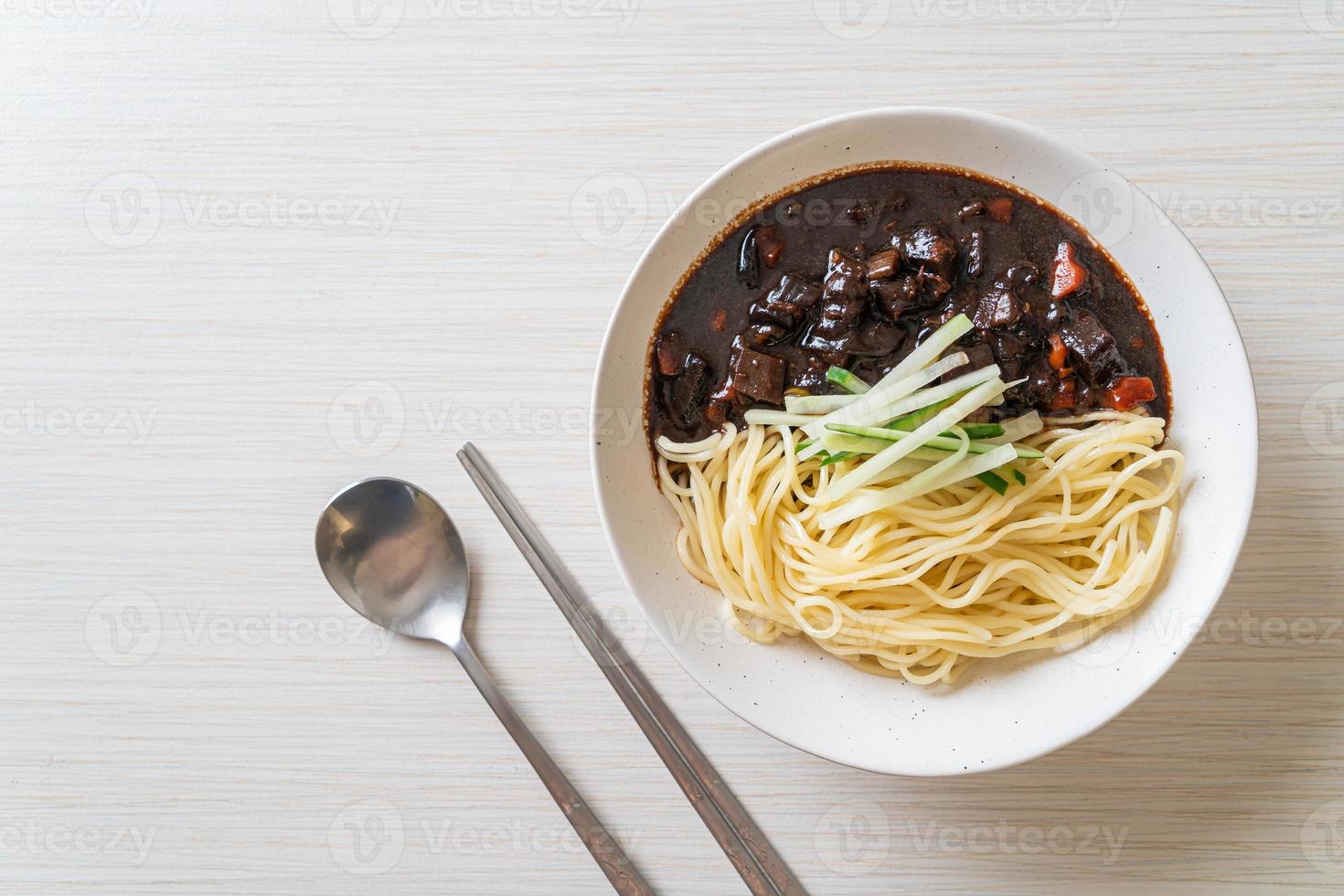 Jajangmyeon or JJajangmyeon is Korean Noodle with Black Sauce photo