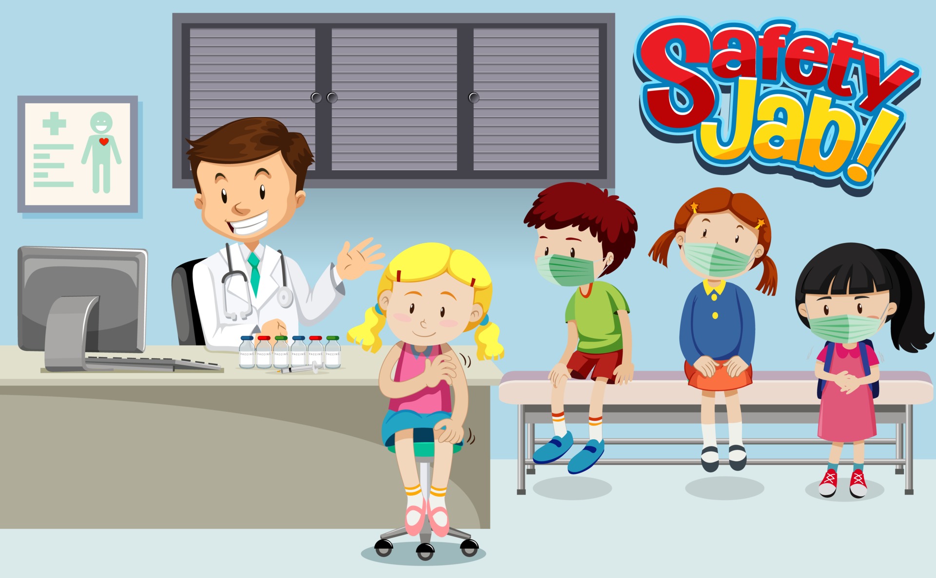 Many kids waiting in queue to get vaccine with a doctor cartoon character in hospital scene 2706865 Vector Art at Vecteezy Many kids waiting in queue to get vaccine with a doctor cartoon character in hospital scene 2706865 Vector Art at Vecteezy