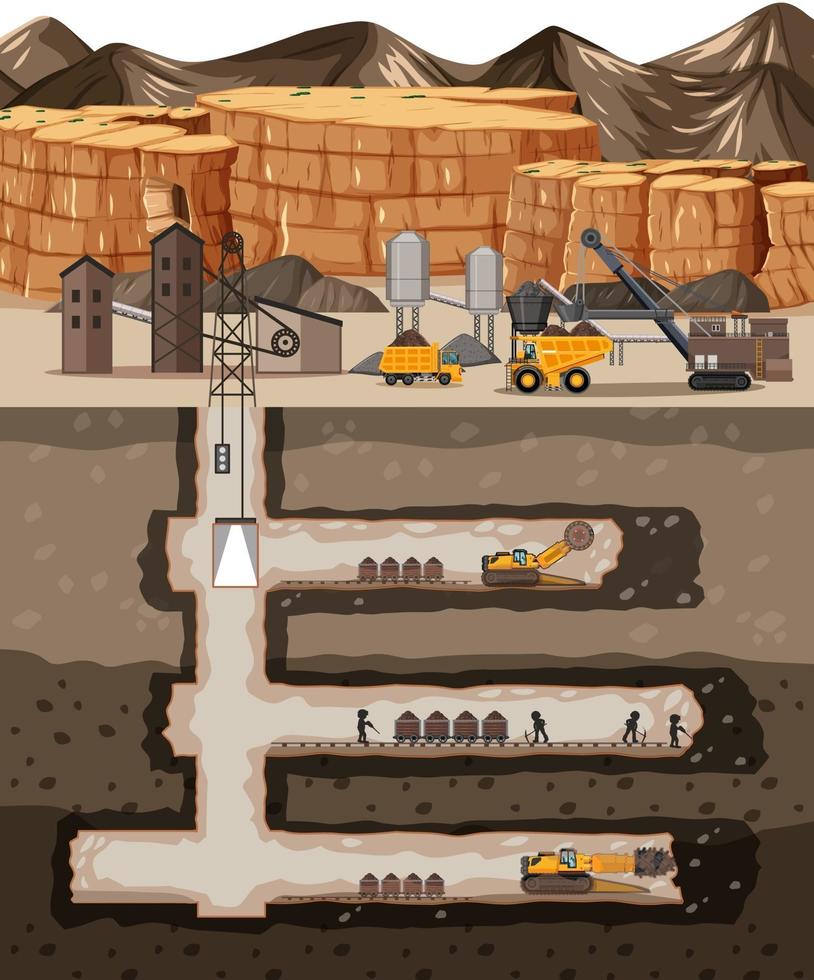 Landscape of coal mine industry with underground vector