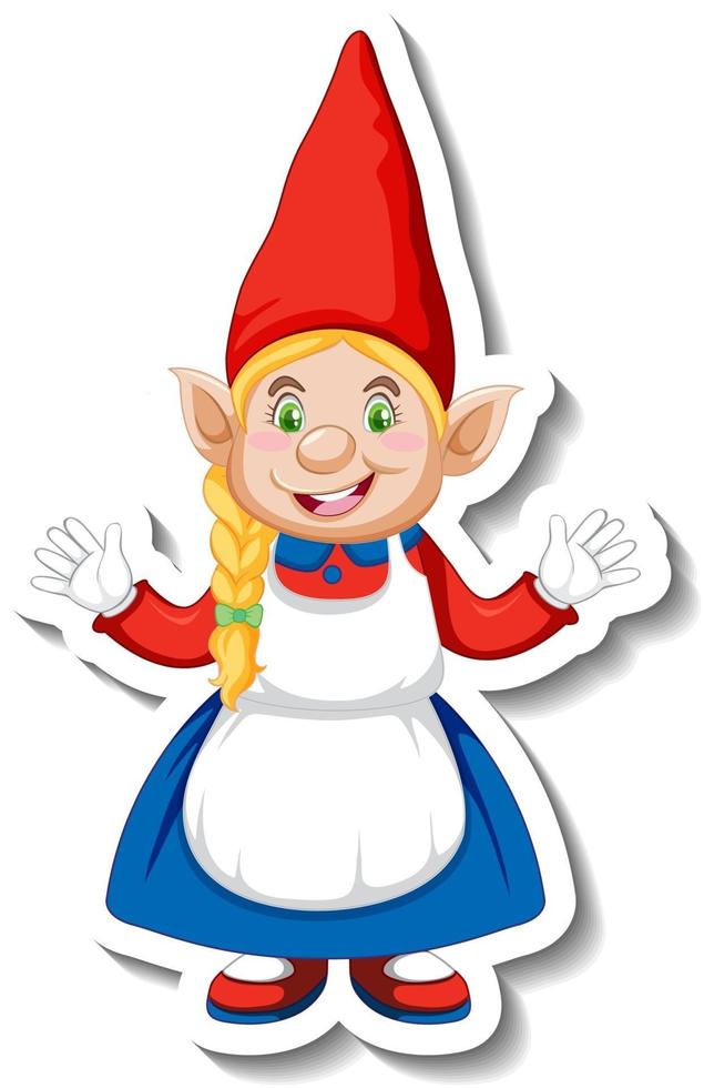 A sticker template with garden gnome or dwarf cartoon chracter vector