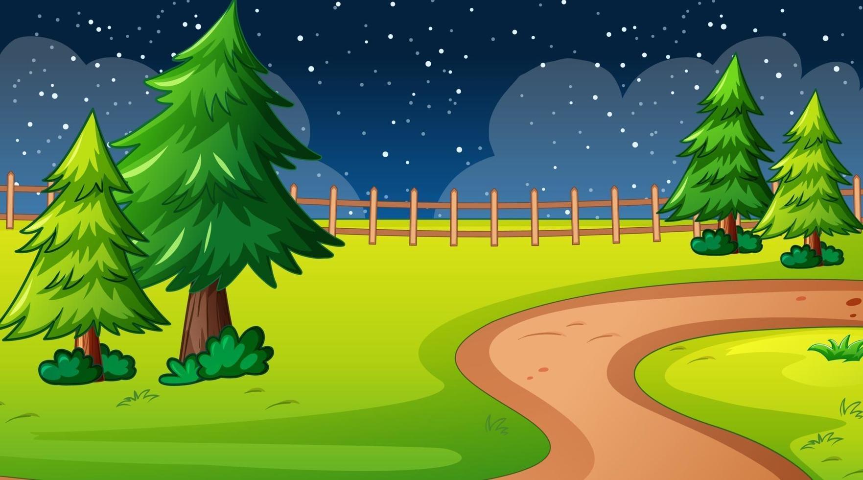 Blank nature park landscape at night scene with pathway through the meadow vector