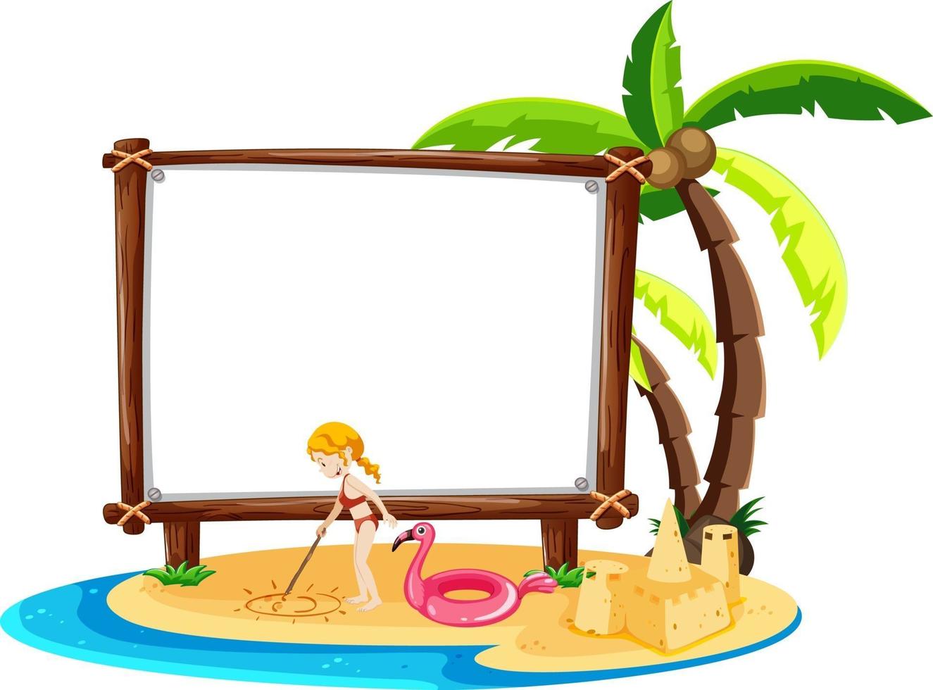 Tema de playa de verano con banner en blanco aislado sobre fondo blanco. vector