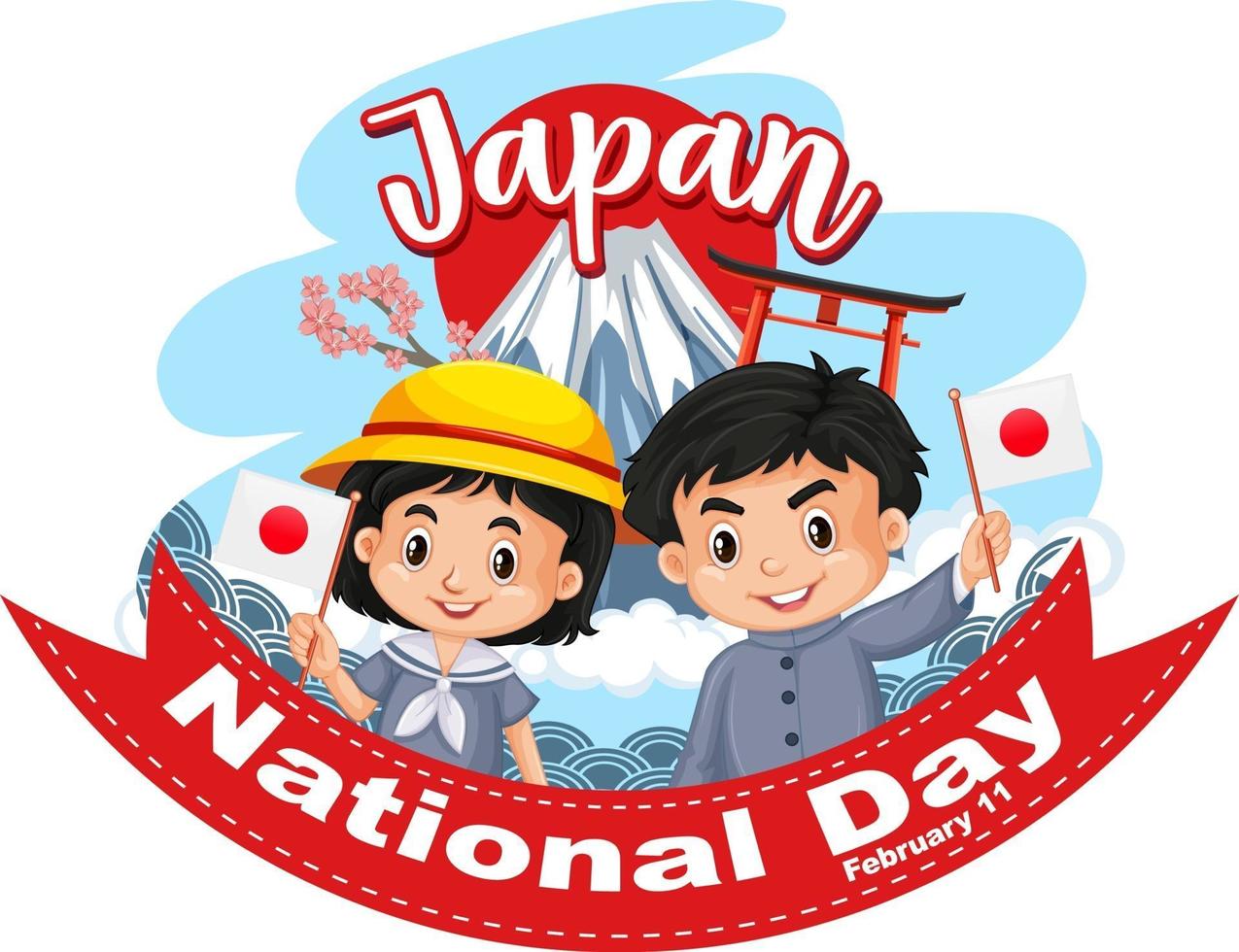 Japan National Day banner with Japanese children cartoon character vector