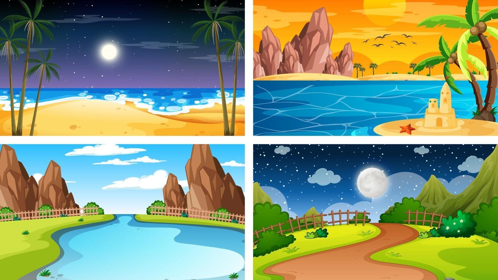 Four different scene of nature park and forest vector