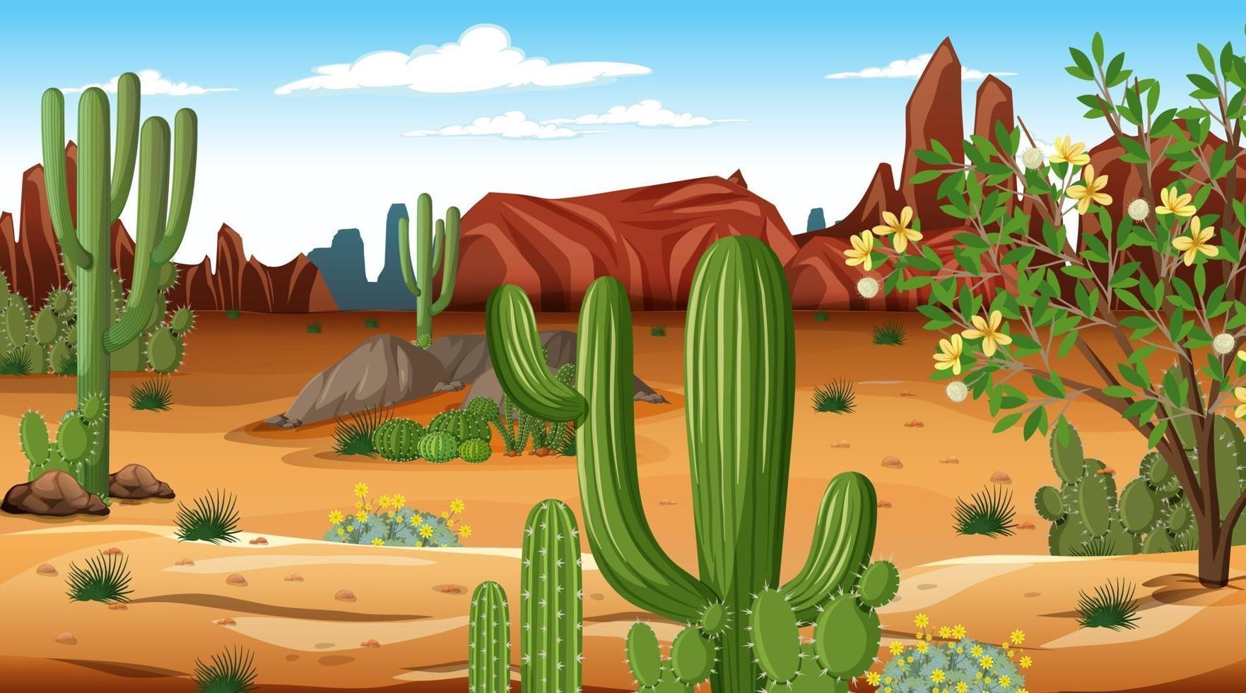 Desert forest landscape at daytime scene with many cactuses vector