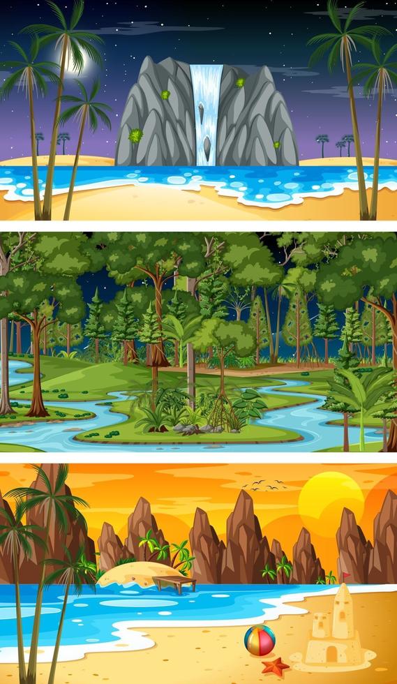 tres escenas horizontales de naturaleza diferente. vector