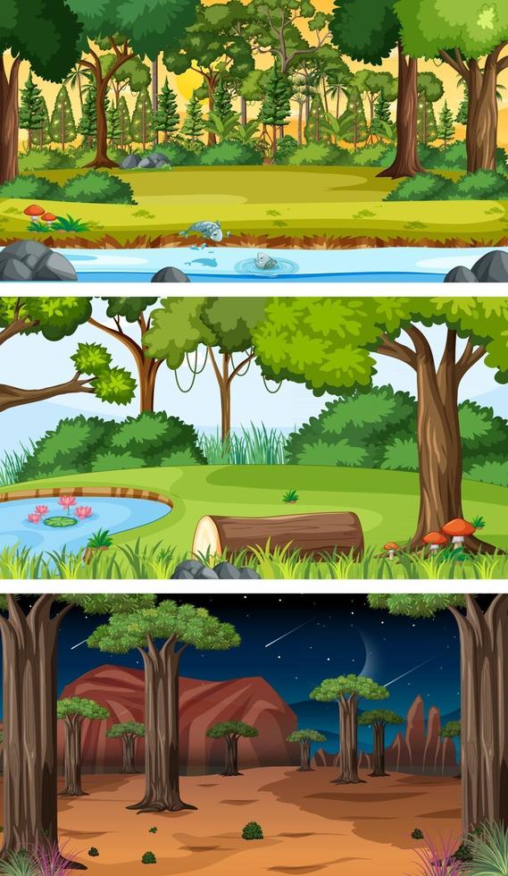 Set of different forest horizontal scenes in different times vector