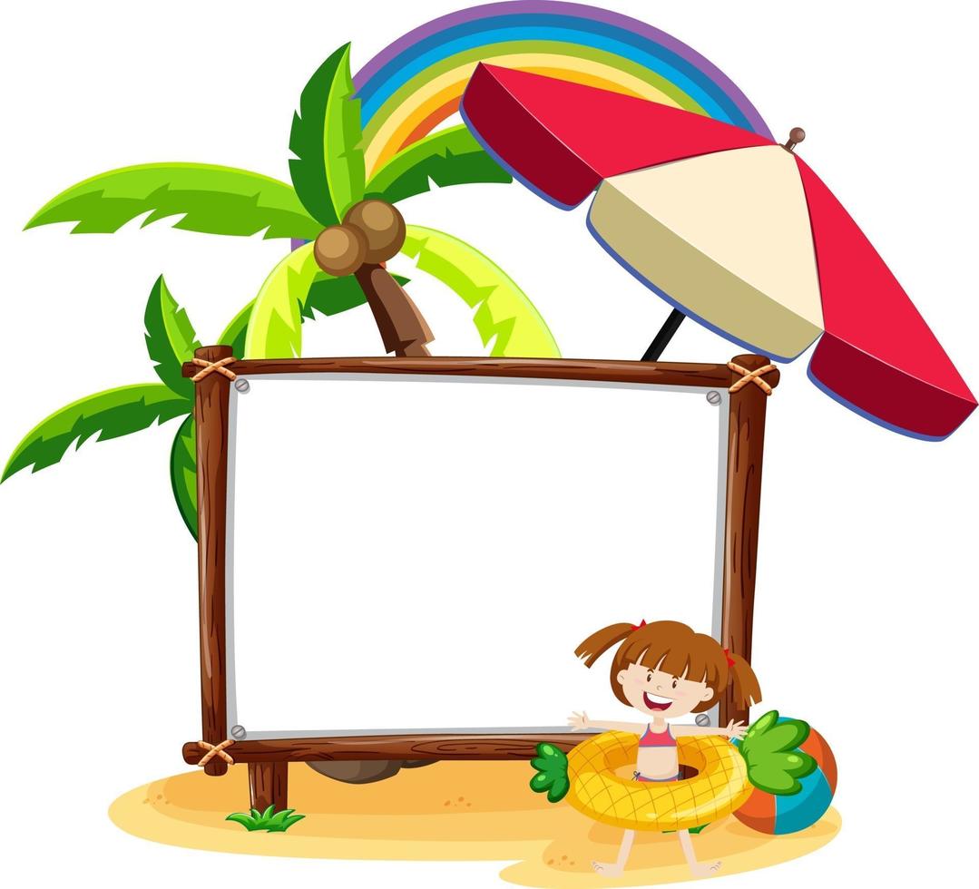 Summer beach theme with blank banner isolated on white background vector