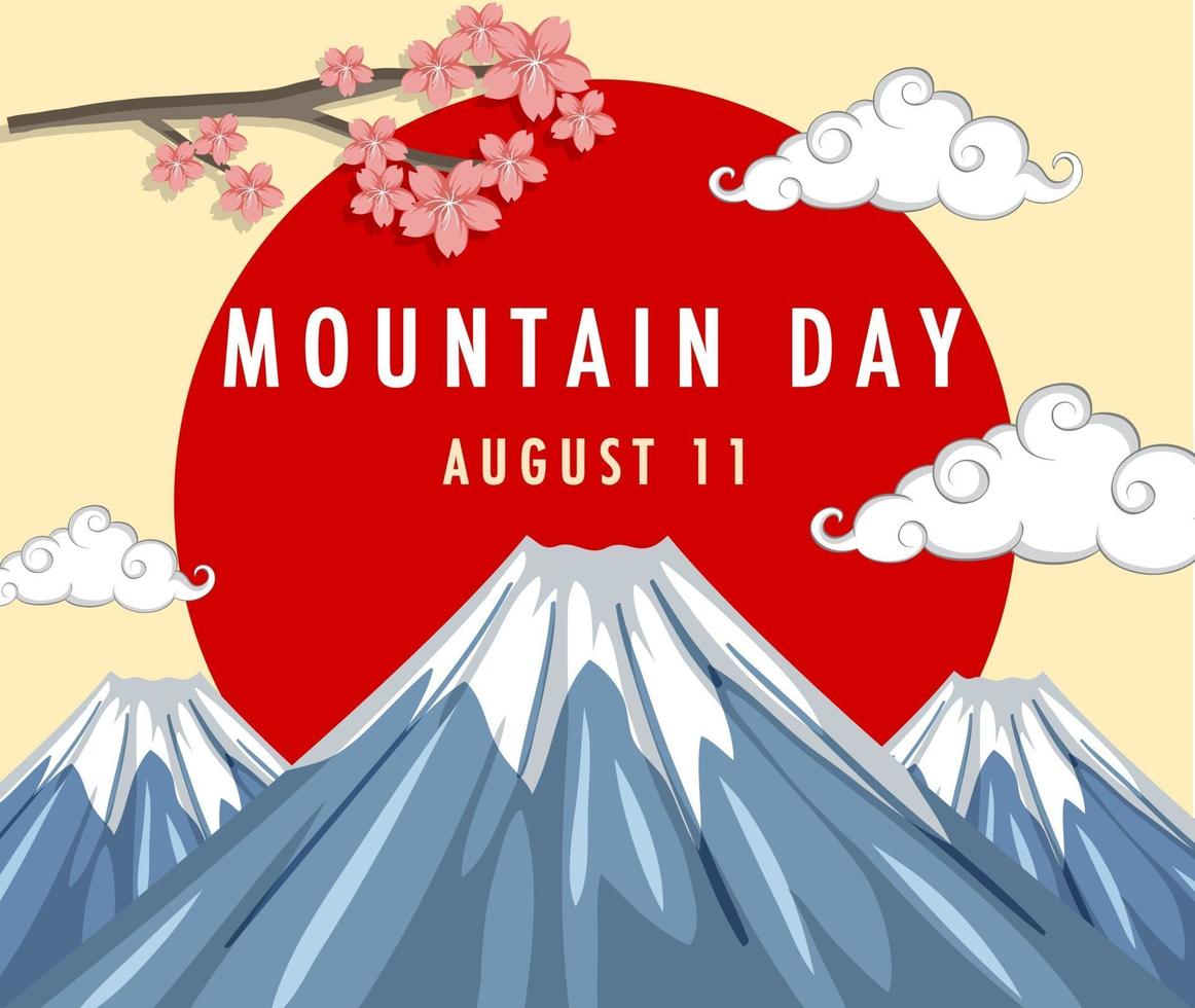 Mountain Day banner with Mount Fuji and Red Sun vector