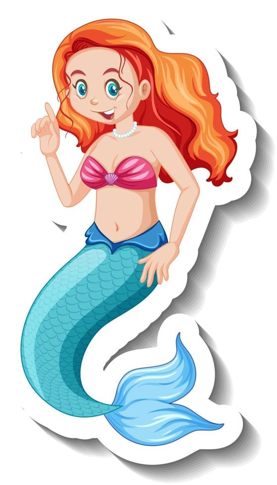 una plantilla de pegatina con un hermoso personaje de dibujos animados de sirena vector