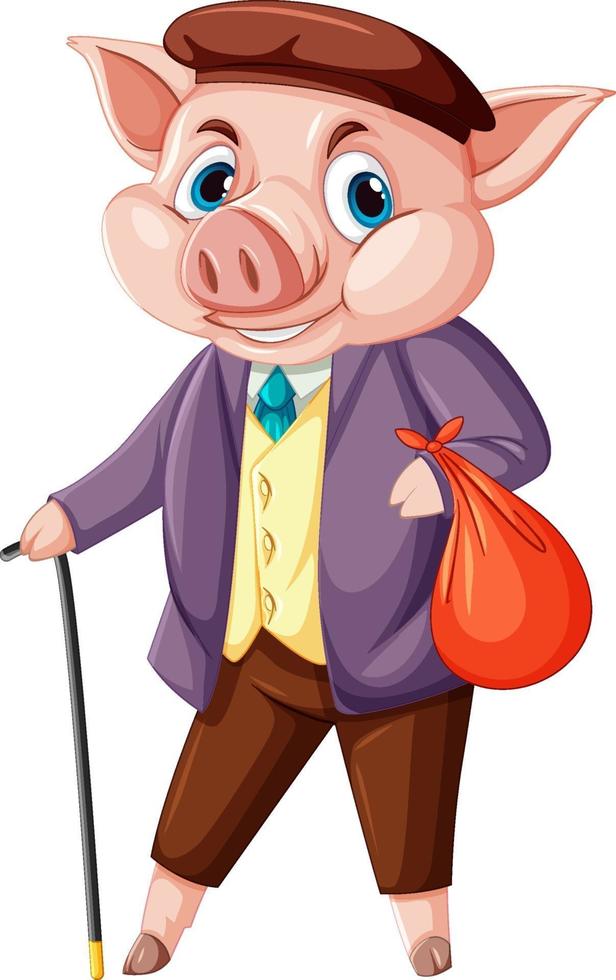 Peter rabbit concept with A pig wearing suit cartoon character isolated vector