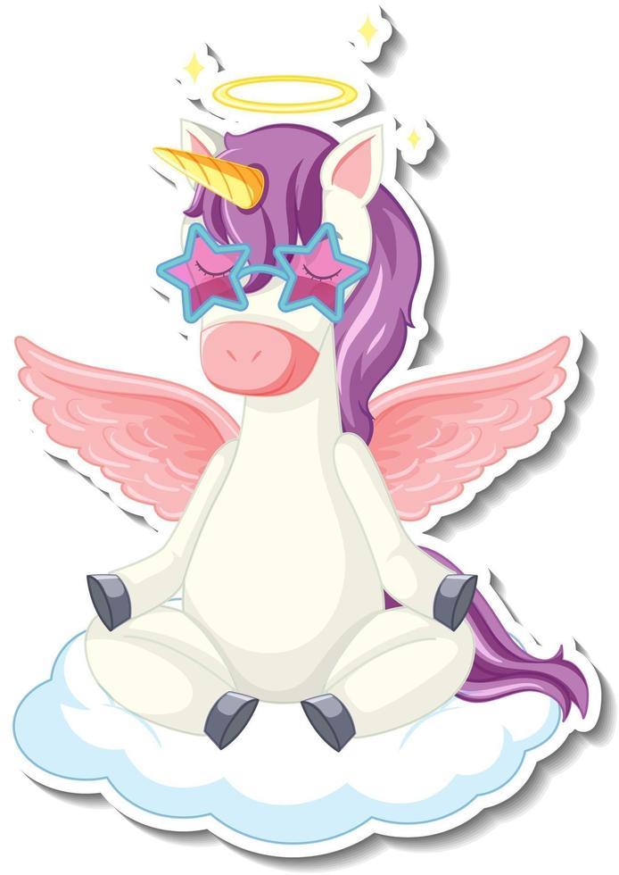 Cute unicorn stickers with a pegasus sitting on the cloud vector