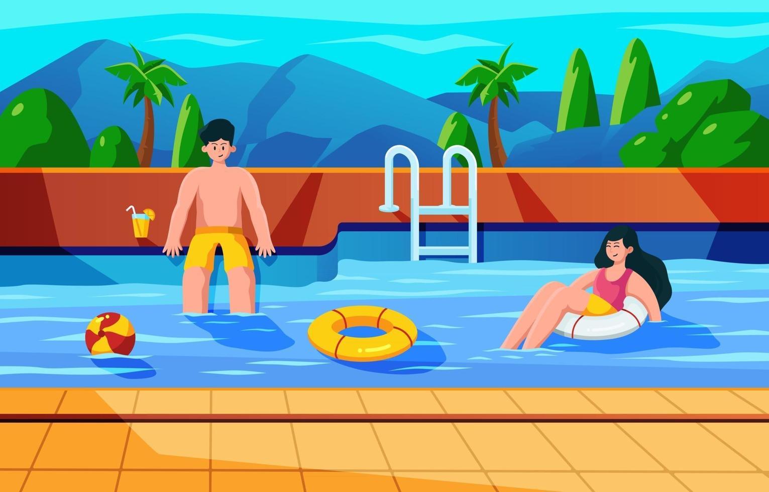 Happy Couple at the Swimming Pool vector