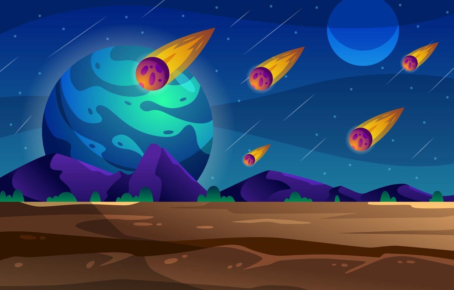 Meteor Rain in a Planet vector