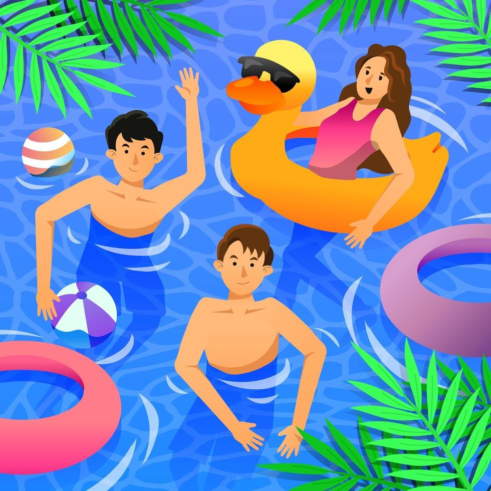 Young People Swimming in Summer vector