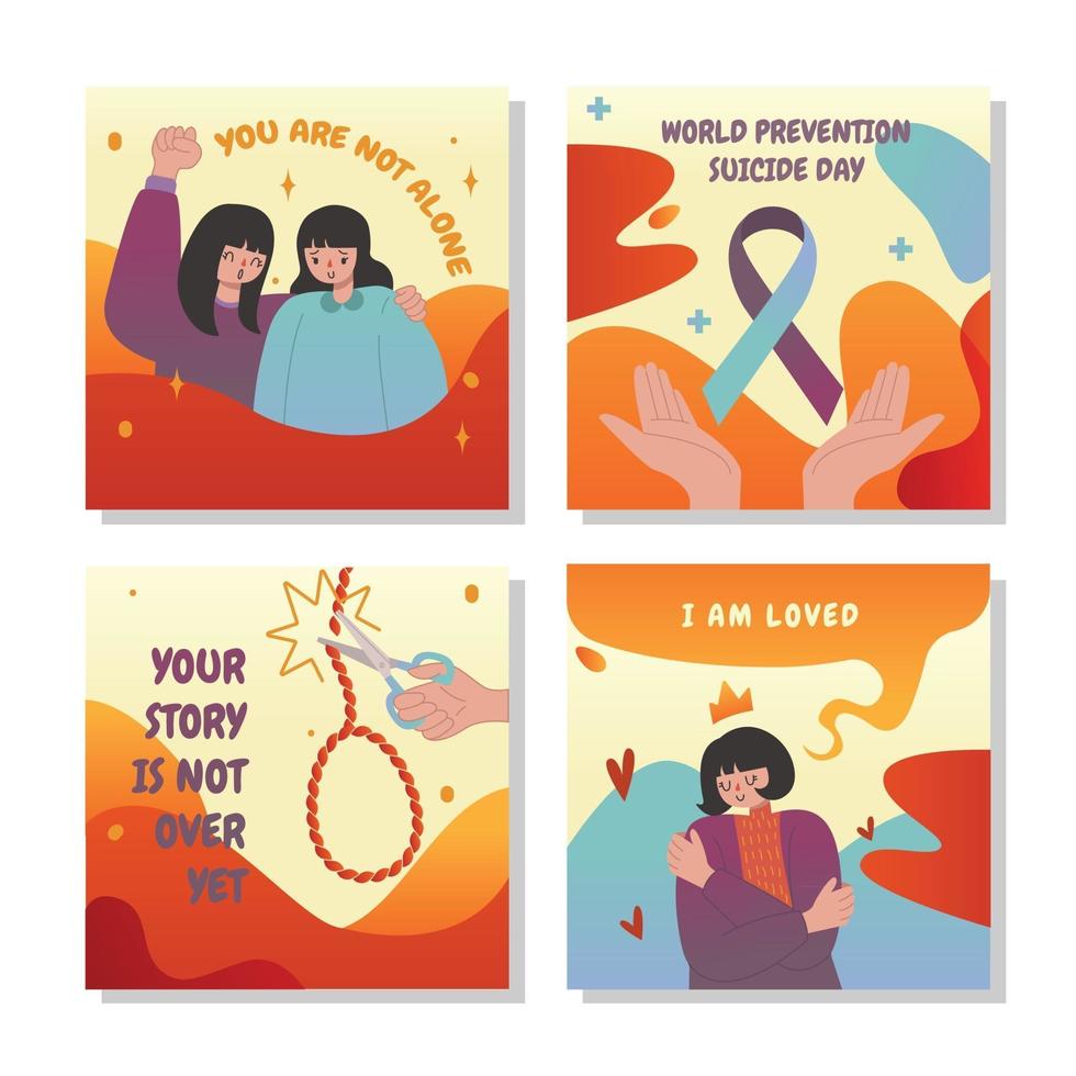 conjunto de tarjetas de prevención del suicidio vector