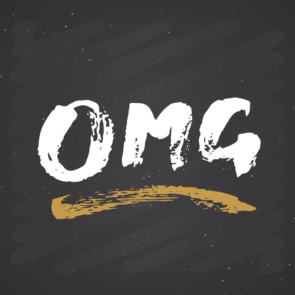 OMG lettering handwritten sign, Hand drawn grunge calligraphic text. Vector illustration