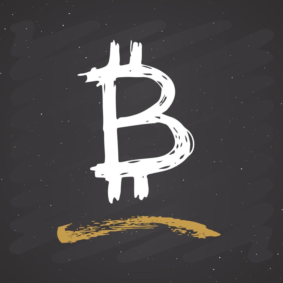 Bitcoin sign icon brush lettering, Grunge calligraphic symbols, vector illustration