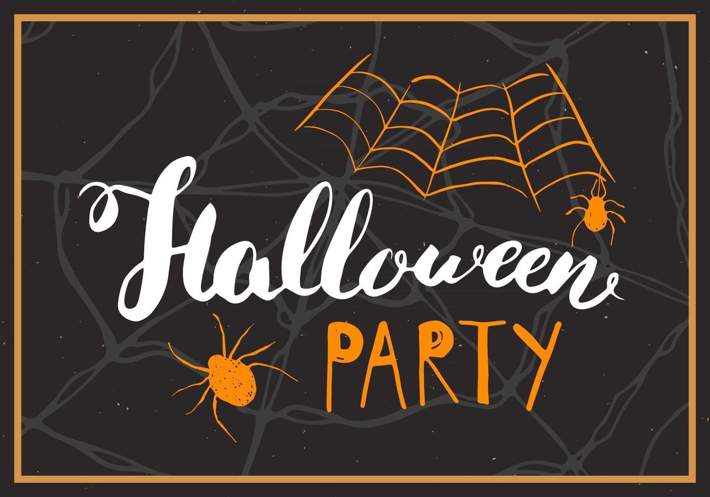 Halloween greeting card. Lettering calligraphy sign and hand drawn elements, party invitation or holiday banner design vector illustration