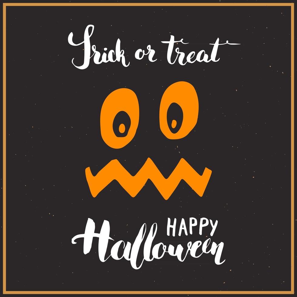 tarjeta de felicitación de halloween. Letrero de caligrafía de letras y elementos dibujados a mano, invitación a una fiesta o diseño de banner de vacaciones ilustración vectorial vector