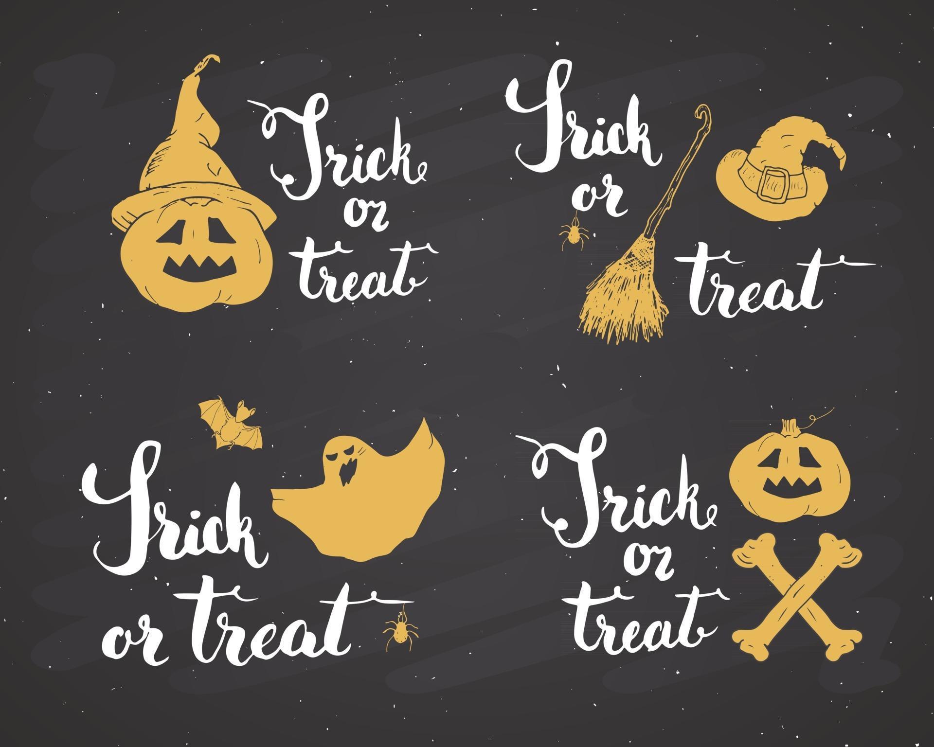 Halloween greeting card. Lettering calligraphy sign and hand drawn Halloween greeting card. Lettering calligraphy sign and hand drawn