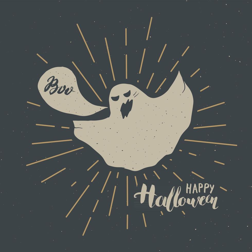 tarjeta de felicitación de halloween. Letrero de caligrafía de letras y elementos dibujados a mano, invitación a una fiesta o diseño de banner de vacaciones ilustración vectorial vector