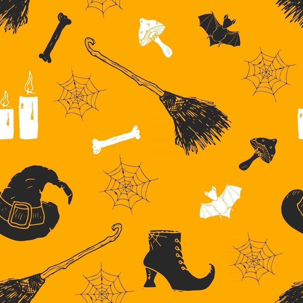 Halloween seamless pattern. Hand drawn sketched background, party invitation or holiday banner design vector illustration